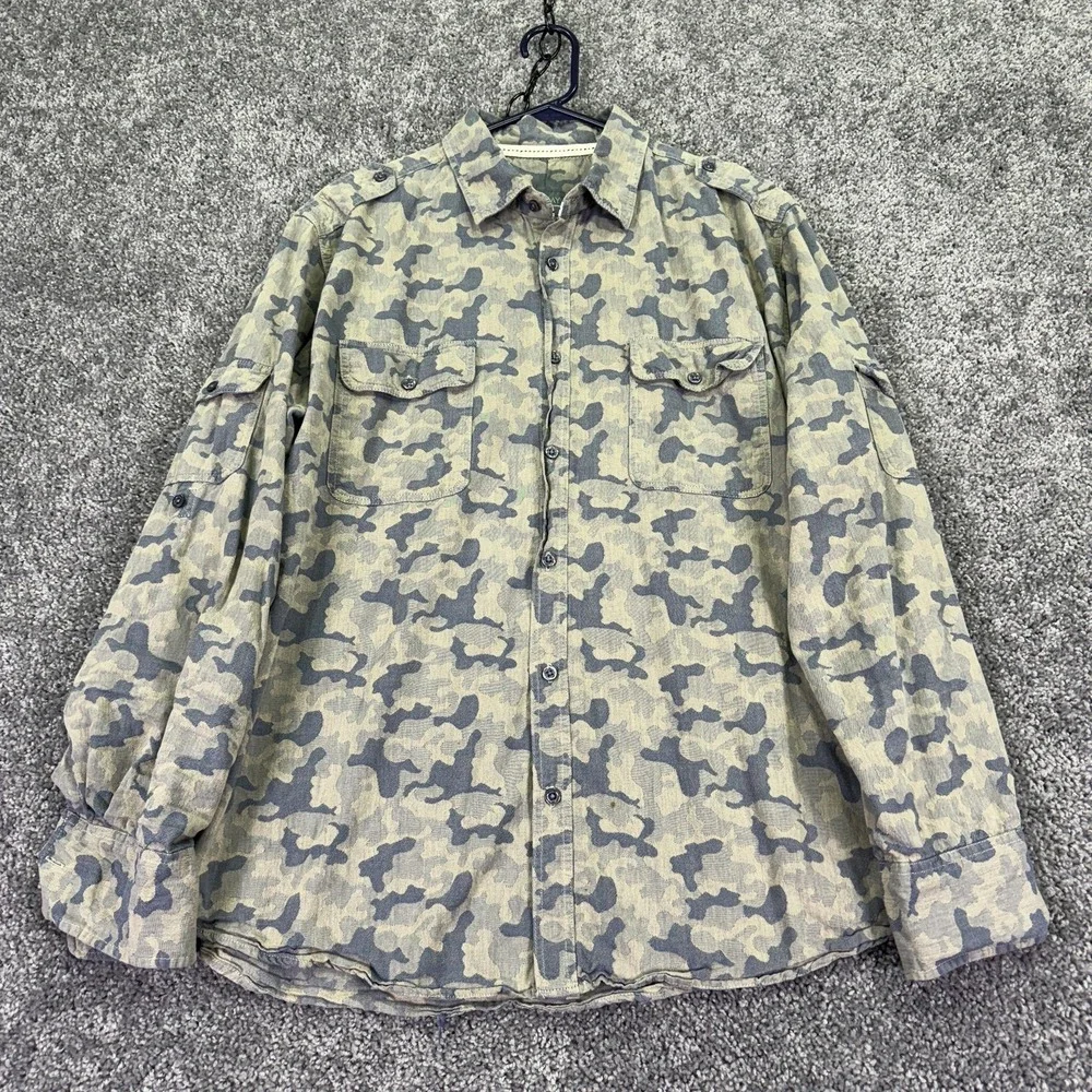 GRAY Saks Fifth Avenue Shirt Mens XL Gray Camo Long Sleeve Button Up Casual